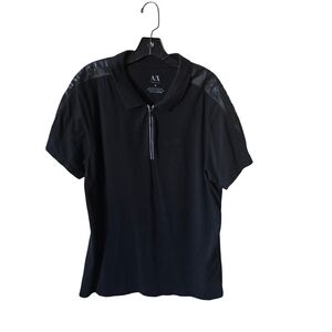Armani Exchange Black Polo with Mesh Detail